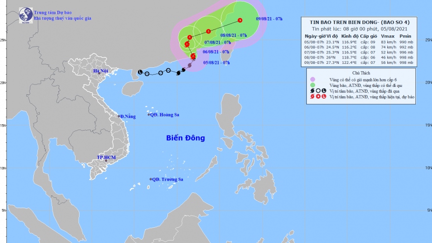 Bão số 4 suy yếu dần thành áp thấp nhiệt đới trong 24 giờ tới