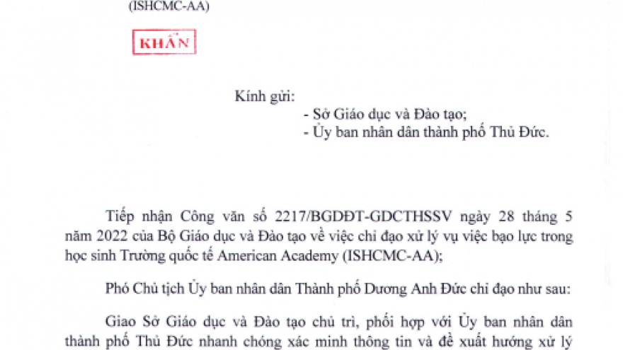 TP.HCM chỉ đạo khẩn vụ học sinh xô xát nhau trong trường quốc tế