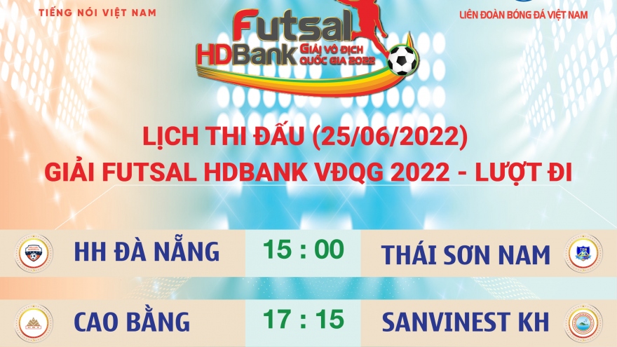 Lịch thi đấu Futsal HDBank VĐQG 2022 ngày 25/6