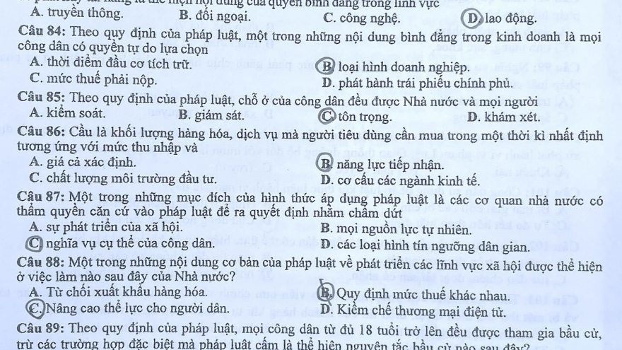 Đề thi môn Giáo dục công dân, kỳ thi tốt nghiệp THPT 2022