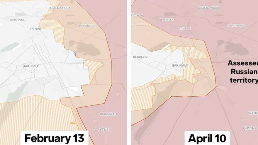 Bản đồ tiết lộ việc Nga từng bước khép chặt vòng vây ở Bakhmut
