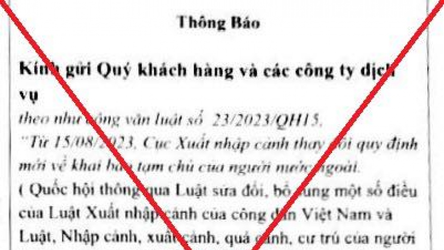 Bác bỏ thông tin xử phạt người nước ngoài xuất cảnh không khai báo tạm vắng