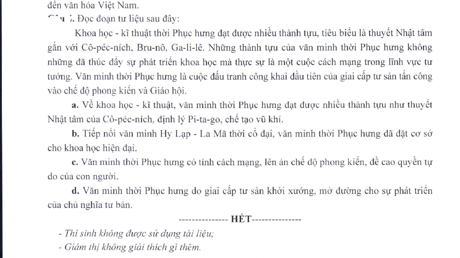 Đề thi minh họa môn Lịch sử kỳ thi tốt nghiệp THPT từ năm 2025