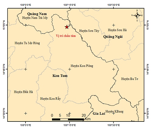 Kon Tum xảy ra động đất mạnh 3,8 độ richter