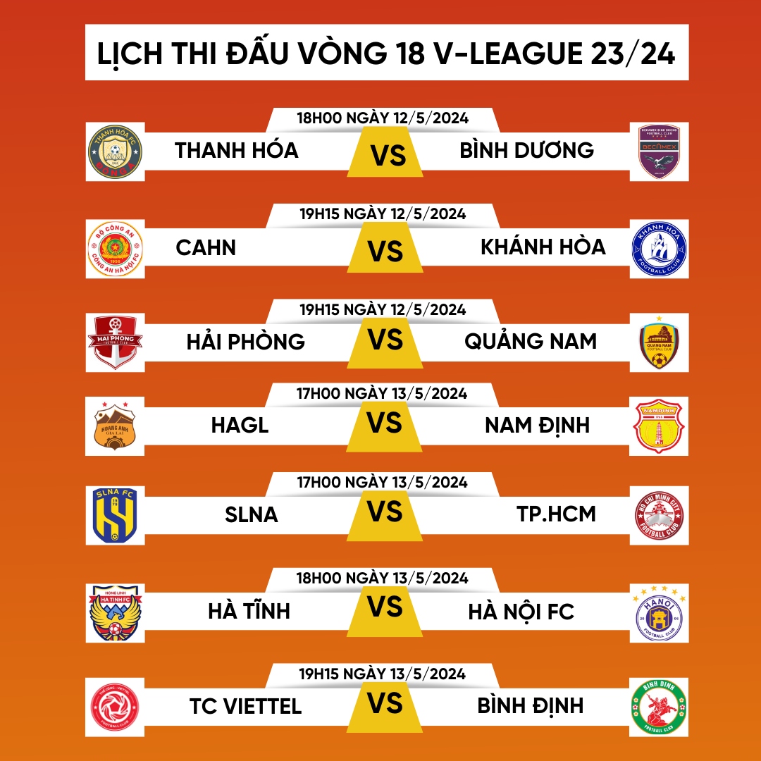 Lịch thi đấu vòng 18 V-League 2023/2024: HAGL quyết đấu với Nam Định