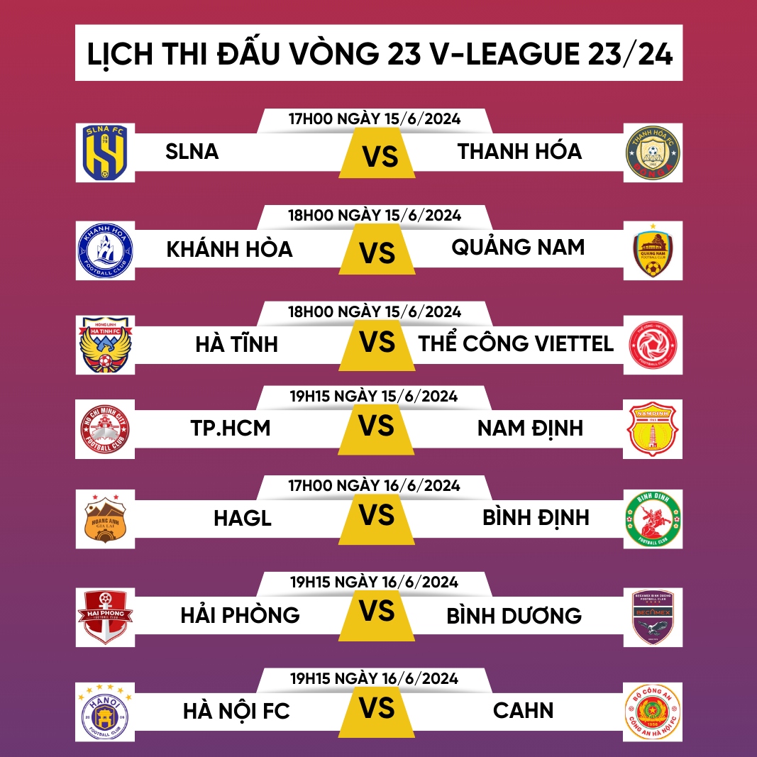 Lịch thi đấu vòng 23 V-League 2023/2024: HAGL và Hà Nội FC gặp khó